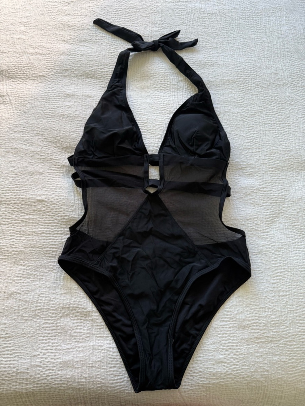 Cupshe Black Halter One-Piece Swimwear with Mesh Cutouts